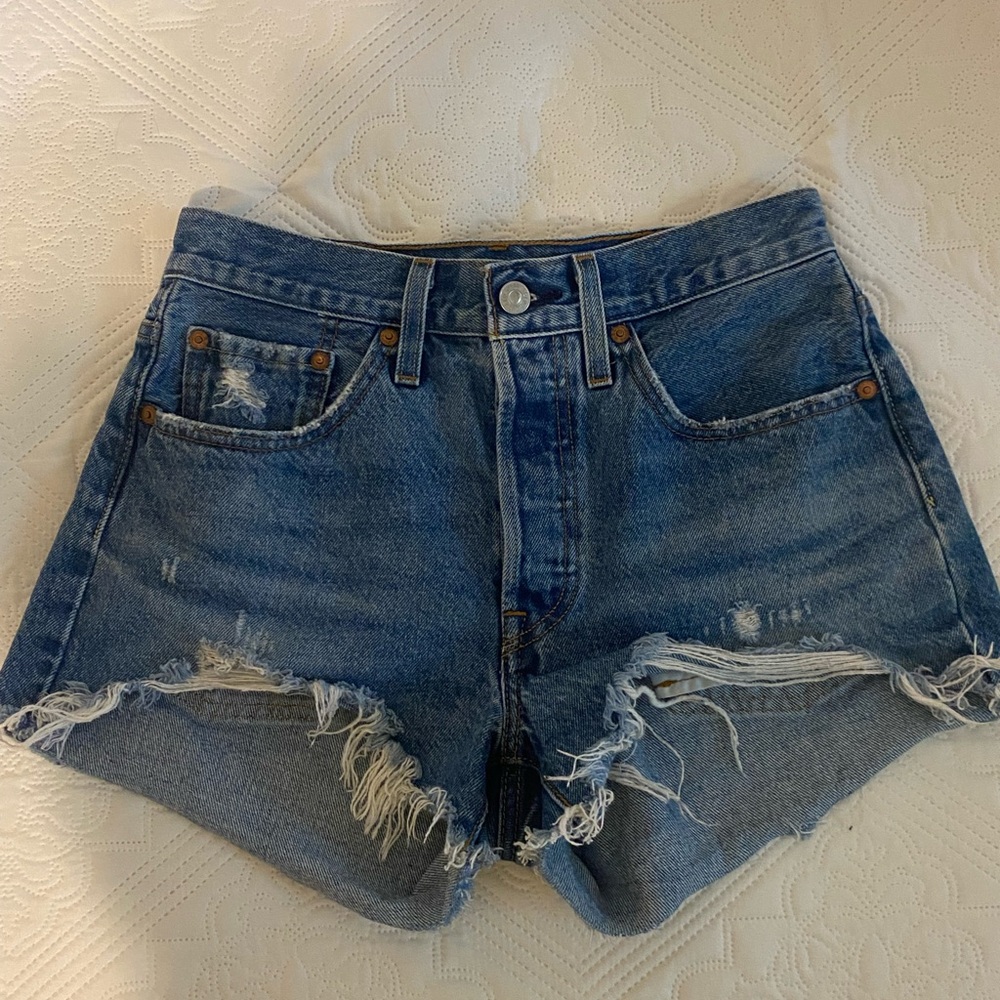 Levi's Blue Jean Shorts High-Waisted Distressed